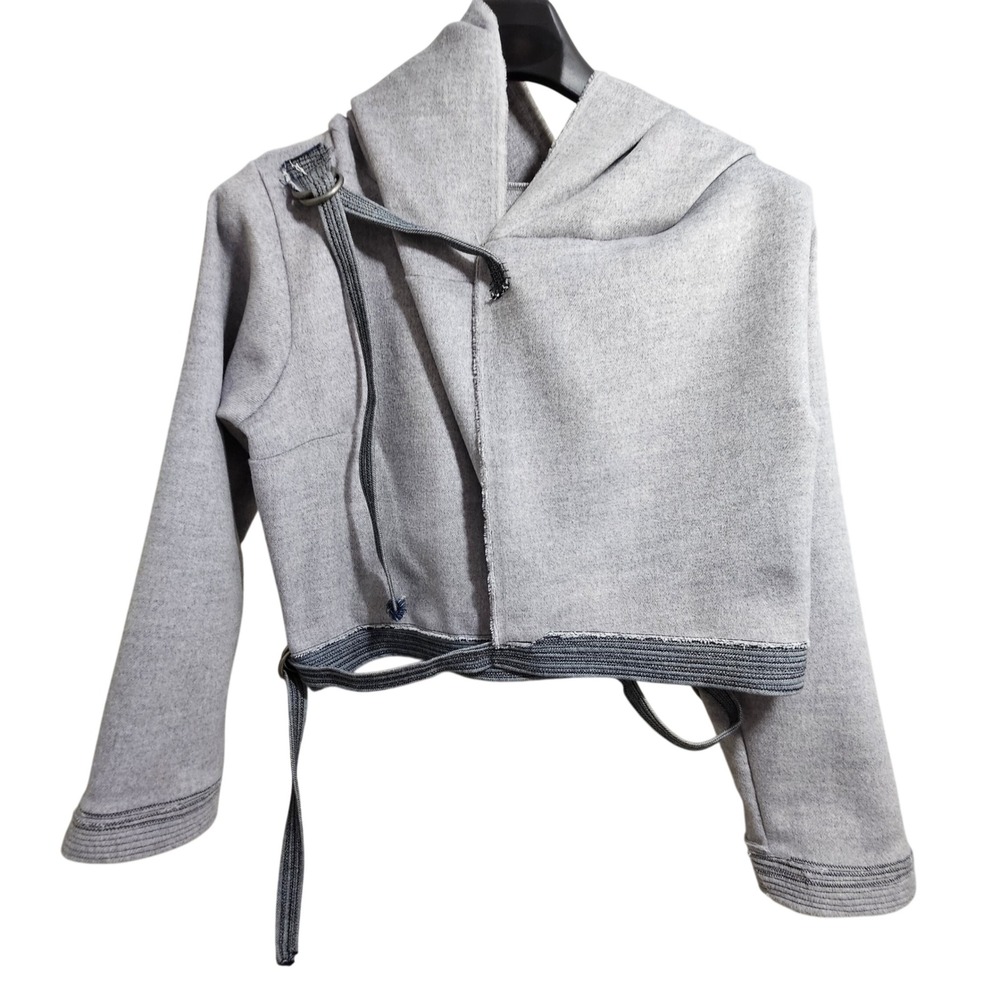TiLA & the Textiles Wrap Hoodie Women M Grey Asymmetrical Cropped D-Ring